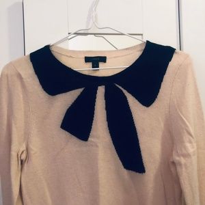 J Crew cream and black bow sweater